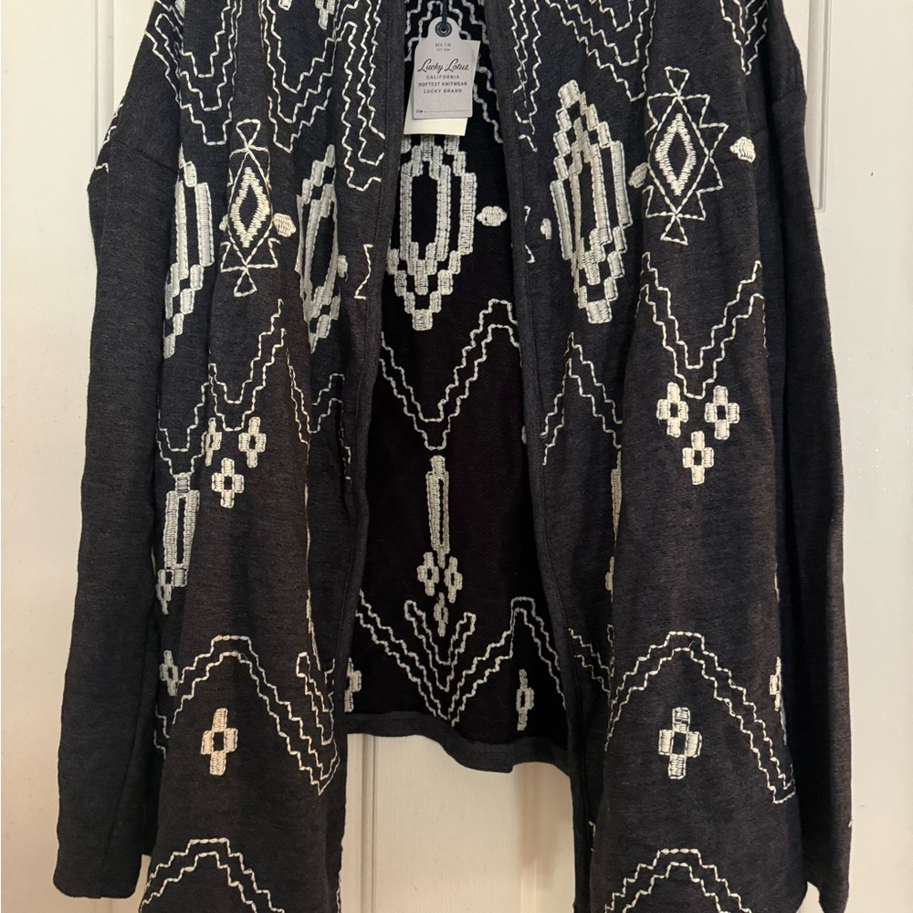 Lucky Brand Charcoal Grey and Cream Cardigan
